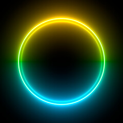 Multi-colored neon lamp on a black background. Halogen light. Simple figure.