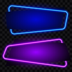 Neon geometric banner set, glowing frame, vector illustration.