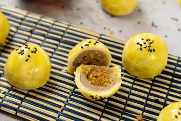 Shanghai yam paste with pork floss mooncake for Chinese Mid Autumn Festival celebration
