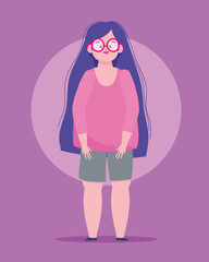 perfectly imperfect, cartoon woman wearing glasses character