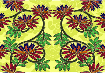 Indonesian batik motifs with very distinctive plant patterns. Vektor EPS 10