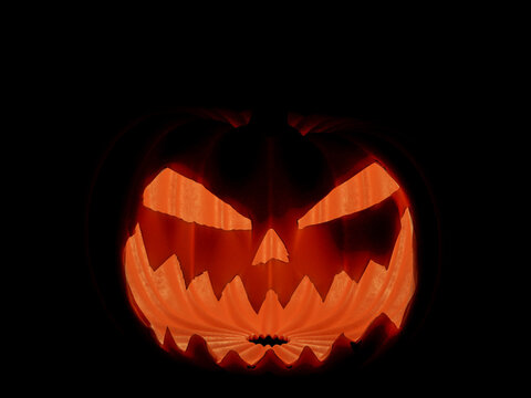 3d Render of halloween pumpkin with dark background and illuminated face