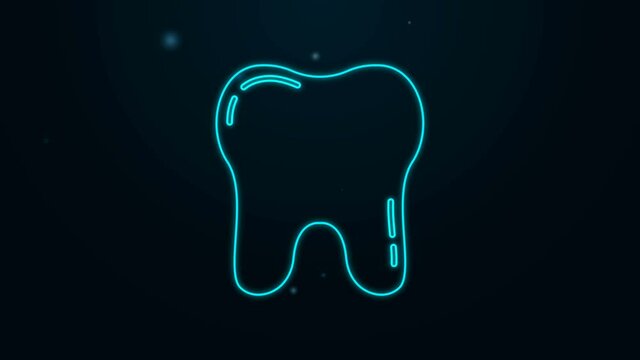 Glowing neon line Tooth icon isolated on black background. Tooth symbol for dentistry clinic or dentist medical center and toothpaste package. 4K Video motion graphic animation