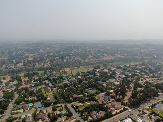 Thick haze and smog over San Diego due to wildfire in California. USA. Air pollution.