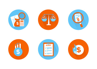 Finance. Vector illustration set of inflation icons, audit