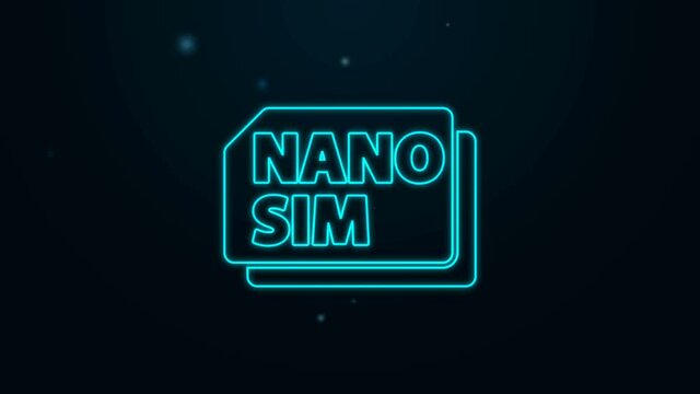 Glowing neon line Nano Sim Card icon isolated on black background. Mobile and wireless communication technologies. Network chip electronic connection. 4K Video motion graphic animation