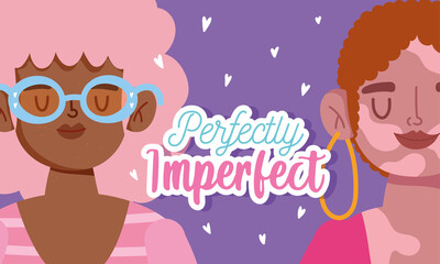 perfectly imperfect, cartoon women portrait with vitiligo