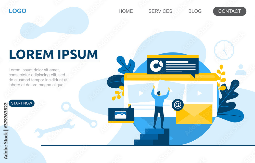 Wall mural people build website design web page project development illustration