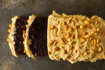 Chocolate banana bread with peanut butter icing