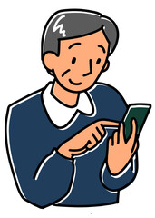 スマホをさわるシニア男性