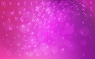 Light Pink vector pattern with christmas snowflakes. Decorative shining illustration with snow on abstract template. New year design for your business advert.