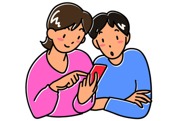 スマホを見る若い男女