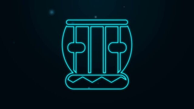 Glowing neon line Indian musical instrument tabla icon isolated on black background. 4K Video motion graphic animation