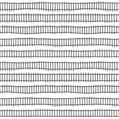 Seamless vector drawing of doodles in monochrome. Textile pattern, thread weaving. Regular bar background.