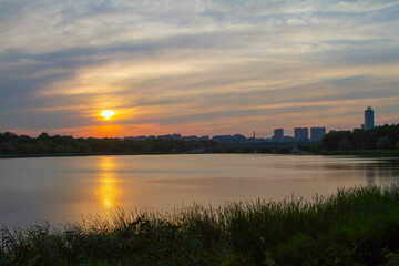Fototapeta premium Beautiful golden hours sunset in the city of Changchun China