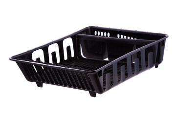 Black Plastic Dish Drainer; On White Background.
