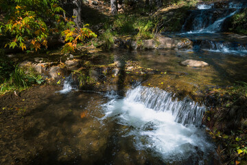 Waterfall closeup, in autumn. Beautiful hiking trail, Horton Creek Payson, Arizona, USA
