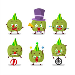 Cartoon character of green apple with various circus shows