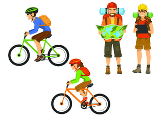 Camping hiking gear and supplies graphics set