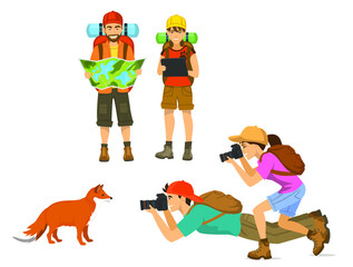 Camping hiking gear and supplies graphics set