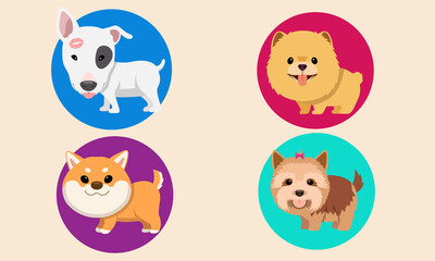 Pet series funny and cute cartoon dogs of various breeds in flat style vector illustration