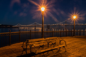 Evening Light on Pier 7 With The The San Francisco–Oakland Bay Bridge in The Distance, San...