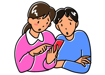 困った表情でスマホを見る若い男女
