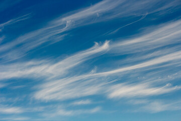 High white wispy cirrus clouds with cirro-stratus in the blue Australian sky  sometimes called...