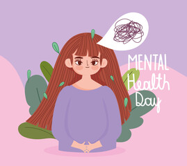 world mental health day, cartoon woman depression expression