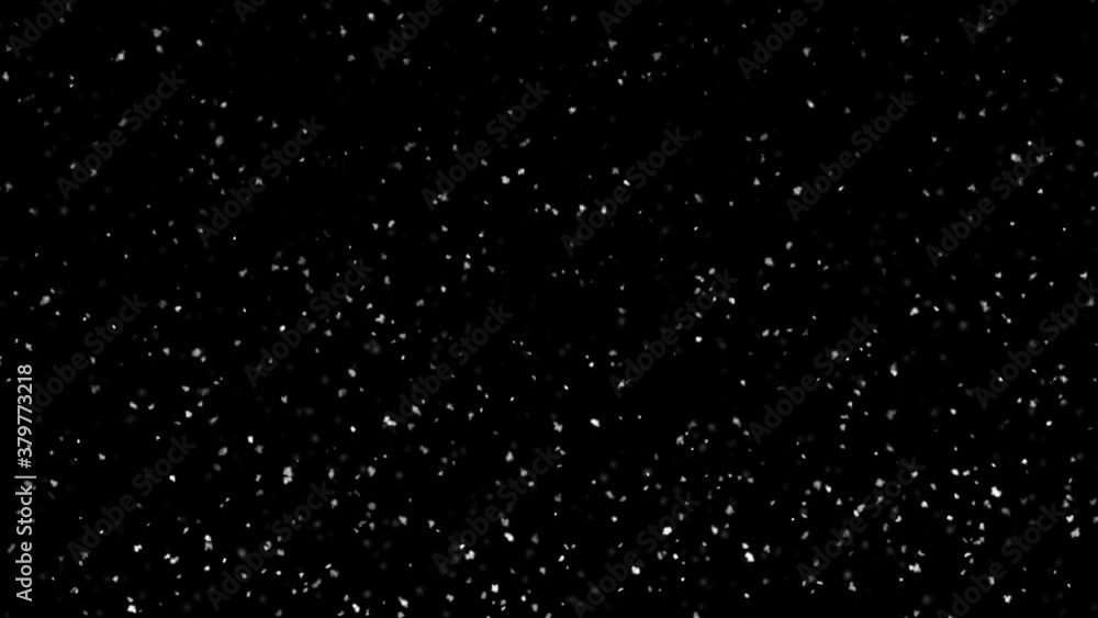 Poster falling snow isolated on black background green screen loop animation. realistic snowflakes animatio
