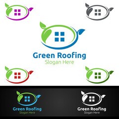 Green Roofing Logo for Property Roof Real Estate or Handyman Architecture