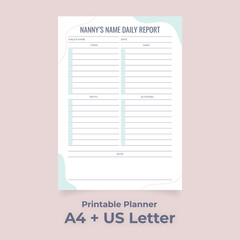 Minimalist Nanny Daily Report Printable for Young Child, Baby Schedule Log, Infant Routine List
Custom planner pages template vector paper A4 and US Letter Ai, EPS 10