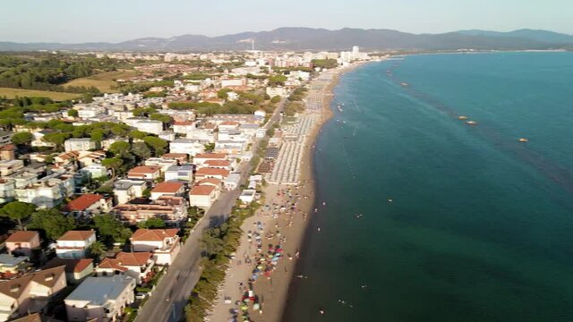 Amazing aerial view of Tuscany coastline, Italy from the drone