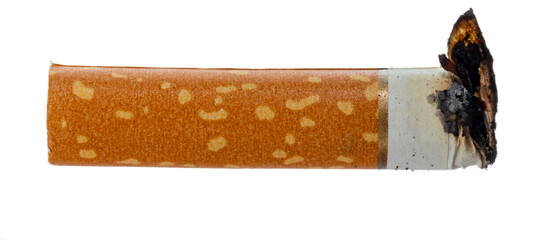 Extinguished cigarette butt isolated on white background