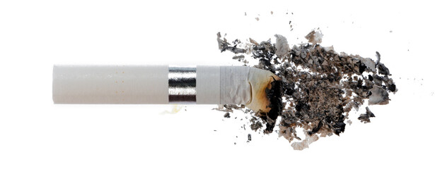 Extinguished cigarette butt isolated on white background