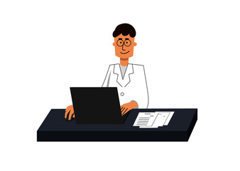 PC作業中の男性研究者