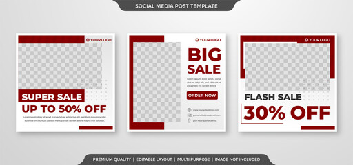 set of social media post template with clean style and minimalist concept use for promotion sale and social media ads