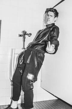 fashionable man in the men's room,couple,gay