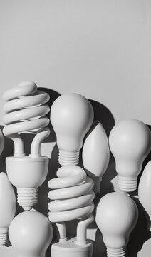Close up of various bulb lights on whit background