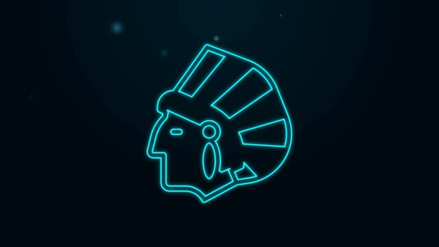 Glowing neon line Native American Indian icon isolated on black background. 4K Video motion graphic animation