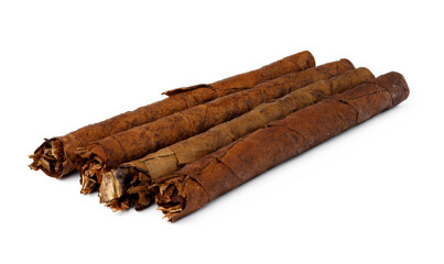 Bunch of hand rolled cigars isolated on white