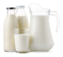 Glassware full of fresh milk isolated on white