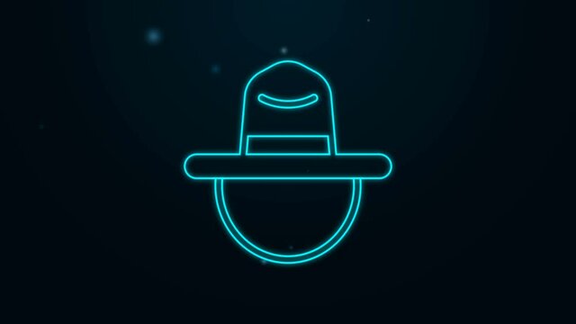Glowing neon line Canadian ranger hat uniform icon isolated on black background. 4K Video motion graphic animation