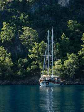 Traditional Turkish Gulet anchored in a bay