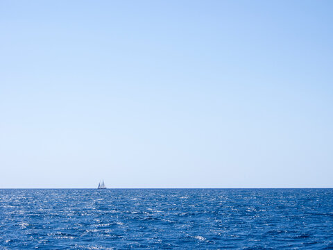 Distant yacht on the horizon in Turkish Riviera near Dalaman