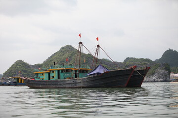 Floating Fishing Village In The Ha Long Bay. Cat Ba Island, Vietnam Asia. Cat Ba, Vietnam - March...