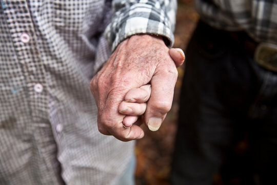 A Eldery Couple In Love Holding Hands