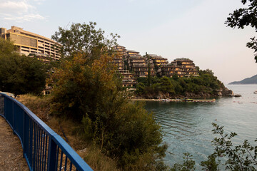 Fototapeta premium View of the hotel complex on the coast of Budva