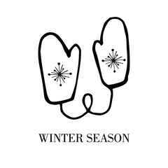 Mittens Christmas postcard. Hand drawn doodle.