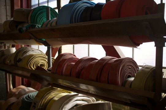Rolled and Stacked Fire Hoses